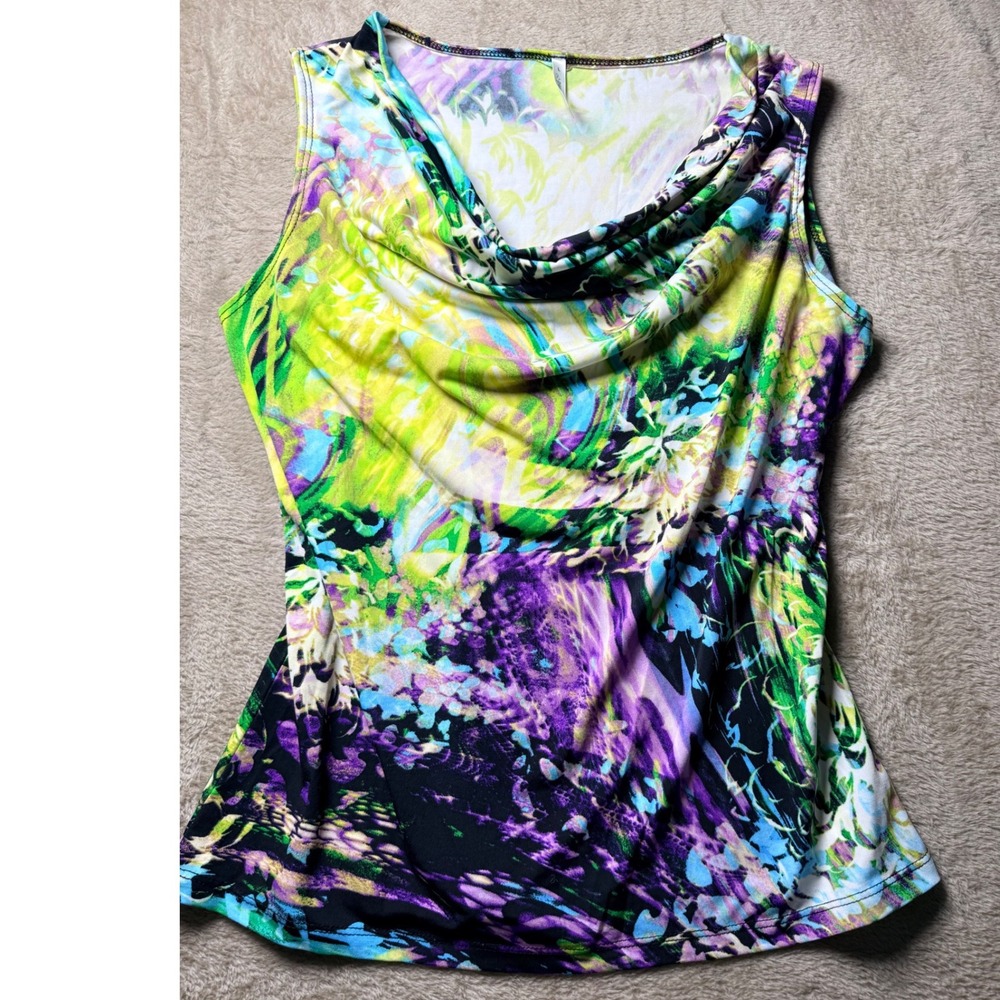 Passports Womens Large Abstract Print Cowl Neck Sleeveless Blouse Top Multicolor